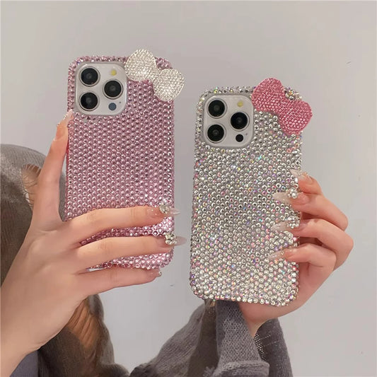 Premium Cute Full Diamond Bow Phone Case Stylish Phone Accessories for iPhone 16 15 14 13 12 11 Pro Max