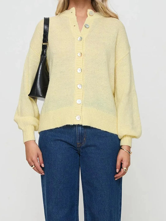 Stylish Women s V-Neck Button Up Knit Cardigan Sweater with Long Sleeves and Loose Fit - Solid Color Fashion Trend