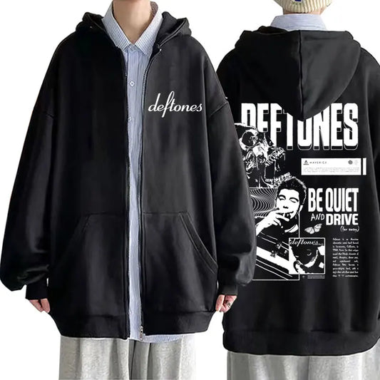 Rock Band Deftones Around The Fur Be Quiet and Drive Print Zipper Hoodie Men Alternative Metal Coat Male Vintage Zip Up Jacket