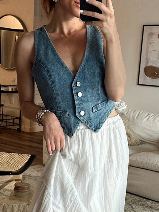 Women s Distressed Denim Jacket Vintage Ripped Jean Coat Casual Streetwear Outerwear Sleeveless Vest Top for Summer