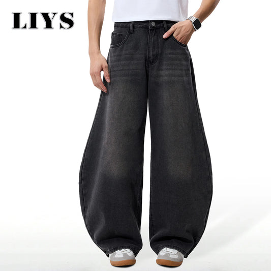 2025 Autumn Men's Retro Grey Black Loose Wide Leg Jeans American Street Baggy Goth Pants Man Designer Jeans Y2K Denim Pants