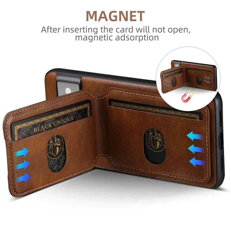 Luxury Wallet Phone Case Card Holder Leather Magnetic Pocket Cover For Google Pixel 9 8 7 6 Pro 6A 7A 8A Protective Phone Shell