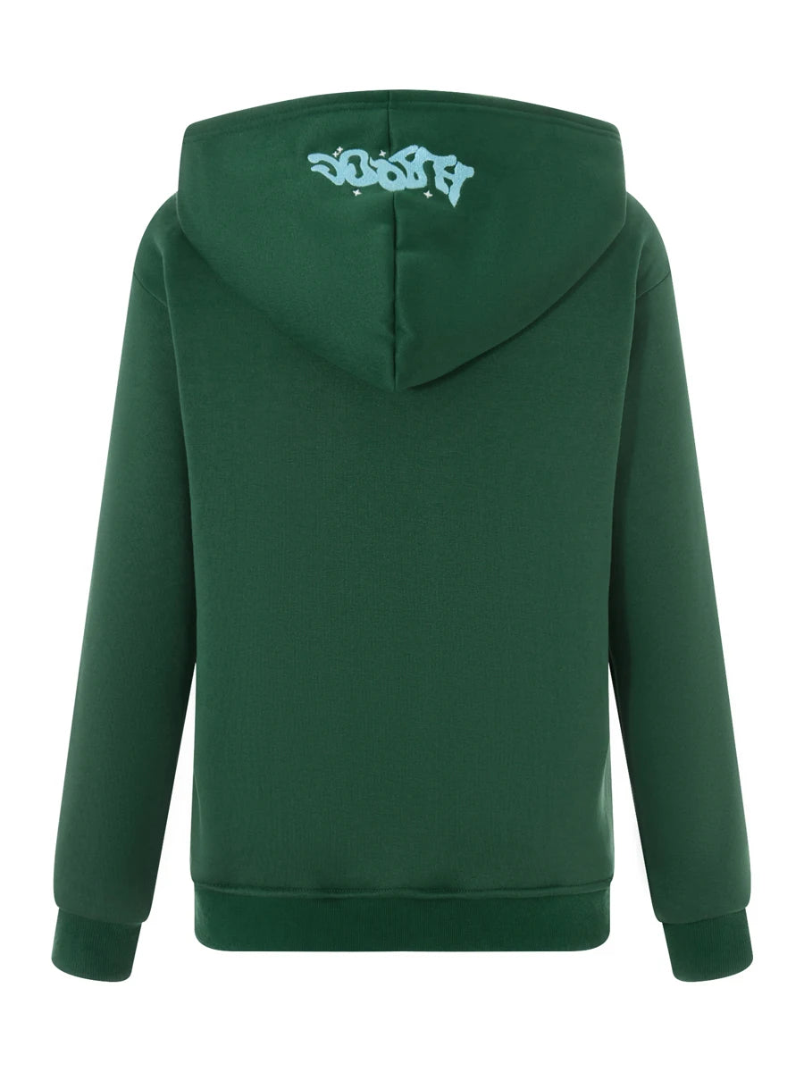 Men Women Hoodie Long Sleeve Letters Print Zipper Closure Sweatshirt Jacket with Pockets