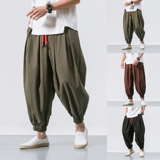 New Oversize Men Loose Harem Pants Autumn Chinese Linen Overweight Sweatpants High Quality Casual Brand Trousers Male