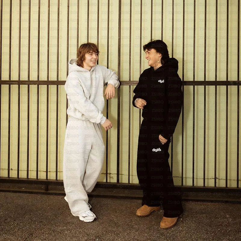 Harajuku Hoodies Men Y2k Hip Hop Letter Graphic Print Hooded Sweatshirt Punk Rock Oversized Pullover Baggy Sweatpants Women Suit