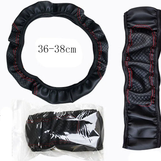 Share Car Steering Wheel Cover Leather Good Grip Car Accessories For 15"/37-38CM