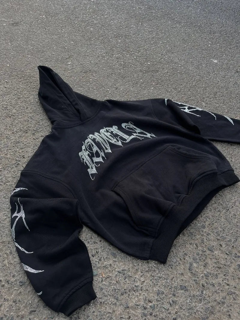 2025 Winter Trendy American Street Hip-Hop Rock Anime Printed Hoodie Men Y2k Gothic Punk Casual Loose Pullover Sweatshirt Women