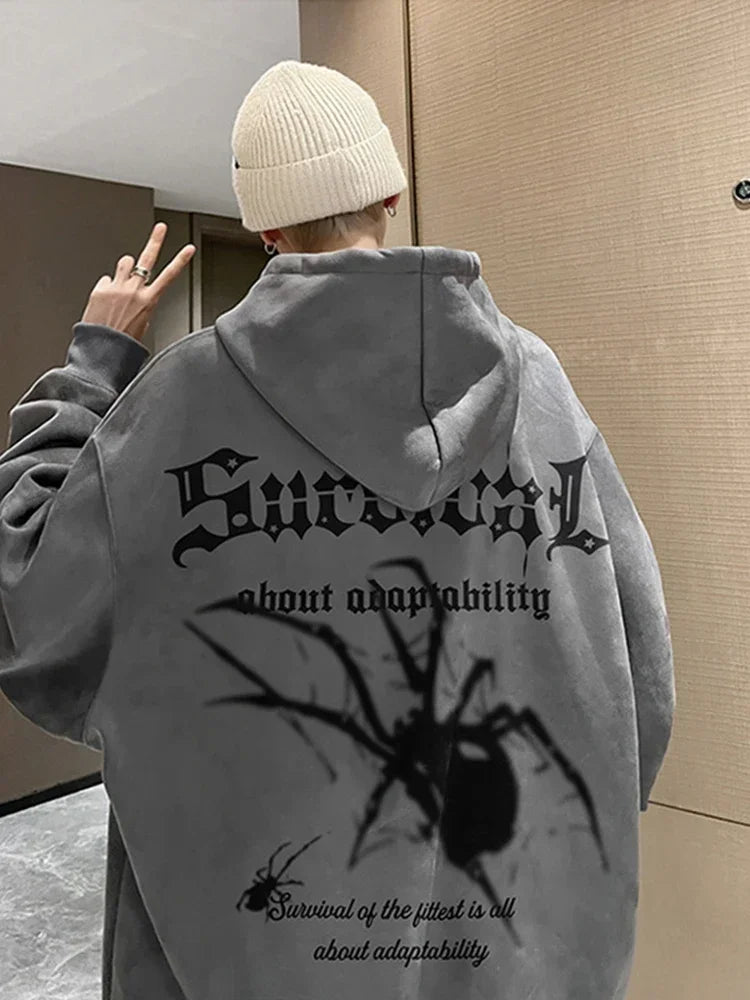 Autumn Gothic Spider Printed Hooded Sweatshirts Hombre Harajuku Streetwear Graphic Suede Hoodies Aesthetic Oversized Y2K Hoody