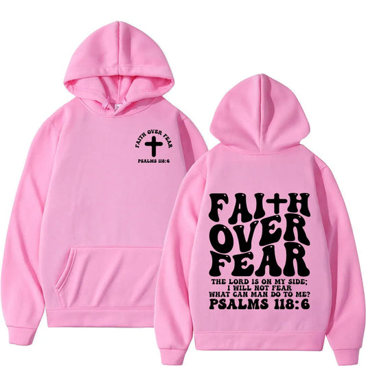 Aesthetic Christian Jesus Faith Over Fear Bible Verse Hoodies Men Women Fashion Harajuku Oversized Sweatshirts Fleece Pullovers