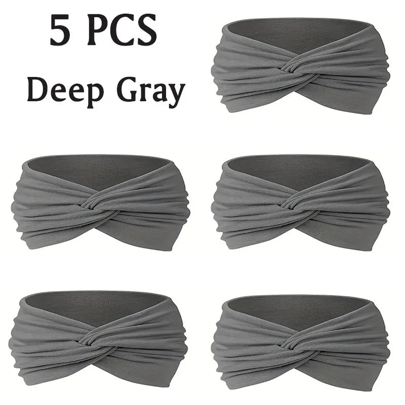 5pc Sports Headbands for Men Women Non-Slip Moisture Wicking Workout Sweatband Fitness Running Cycling Football Yoga Hairband
