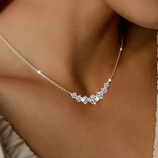 Princess Cut Cubic Zirconia Smile Necklace - Italian Waterproof Unisex Jewelry