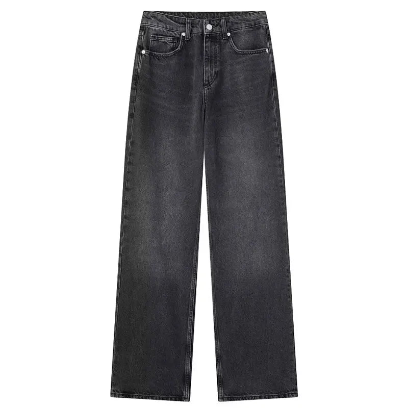 HH Female Fashion Denim Jeans Loose Solid Long Pants With Gradient All Match Streetwear Mujer Casual Baggy Chic Trousers