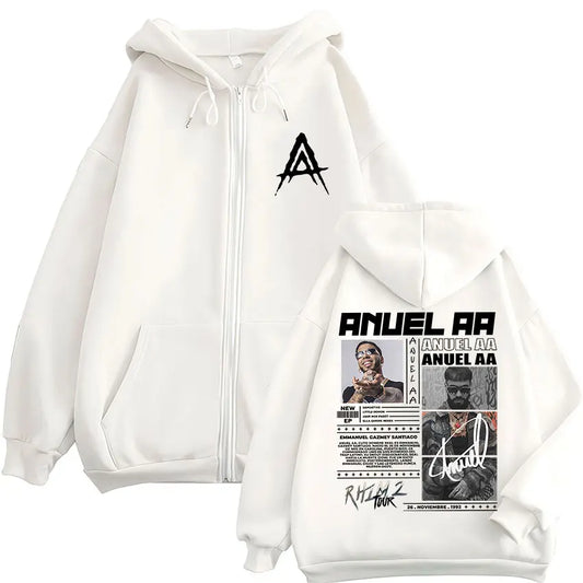 Rapper Anuel AA Rhlm 2 Album 2025 Zipper Hoodies Men Women Clothing Fashion Zip Up Hooded Sweatshirt Oversized Pullovers Jackets
