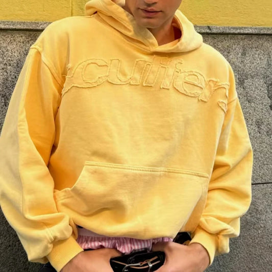 Y2k American Yellow Letter Patch Pullover Hoodie Men And Women Fashion Hip-Hop Casual Multifunctional Oversize Streetwear