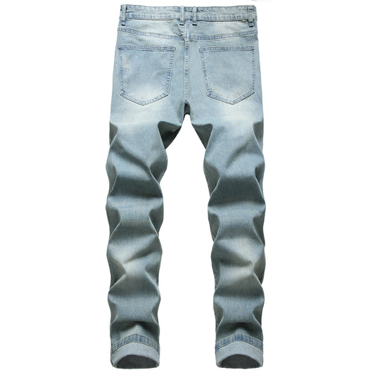 Men's blue casual jeans, casual jeans fashion solid color jeans casual party stretch denim pants LY019