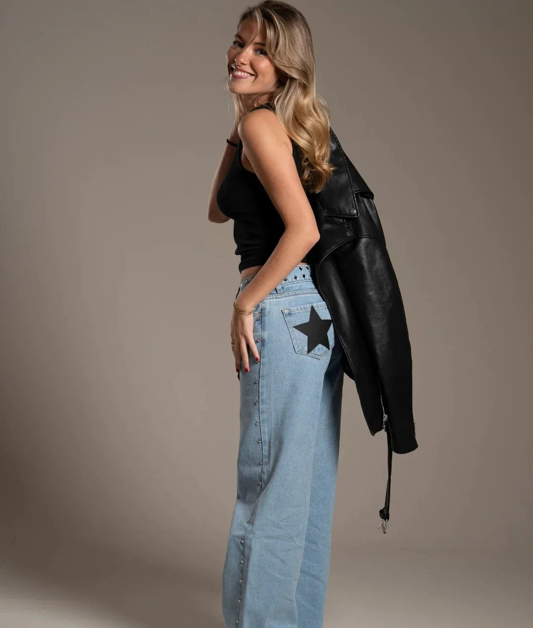 ONE DILEMMA Five-Pointed Star Print High Waited Jeans New Street Harajuku Baggy Jeans Women Clothing Casual Straight Denim Pants