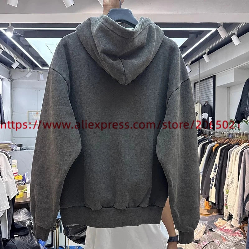 Sun Embroidery Hoodie Men Women Top Quality Oversize Washed Pullover