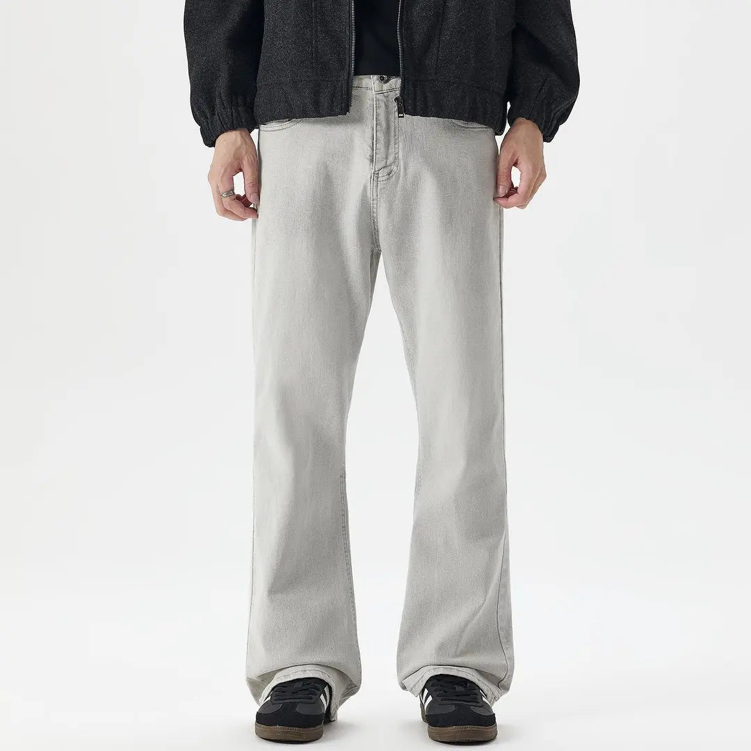 N-style Retro Korean Version of High Street Micro Horn Loose Slimming Tie-in Straight Black Autumn and Winter Jeans Man