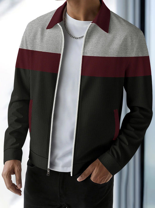 Men s Casual Lapel Collar Zip Up Jacket with Patchwork Design Pockets and Stylish Outerwear for Fall Fashion