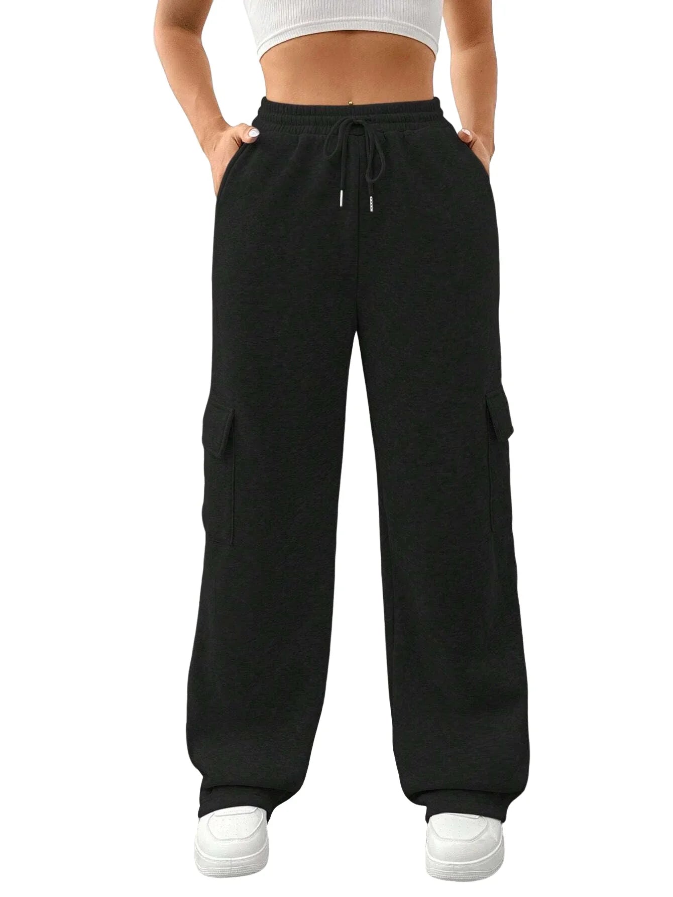 Women Running Cargo Sweatpants Fall Straight Baggy Wide Leg Lounge Pants Casual Workout Joggers Pants with Pockets