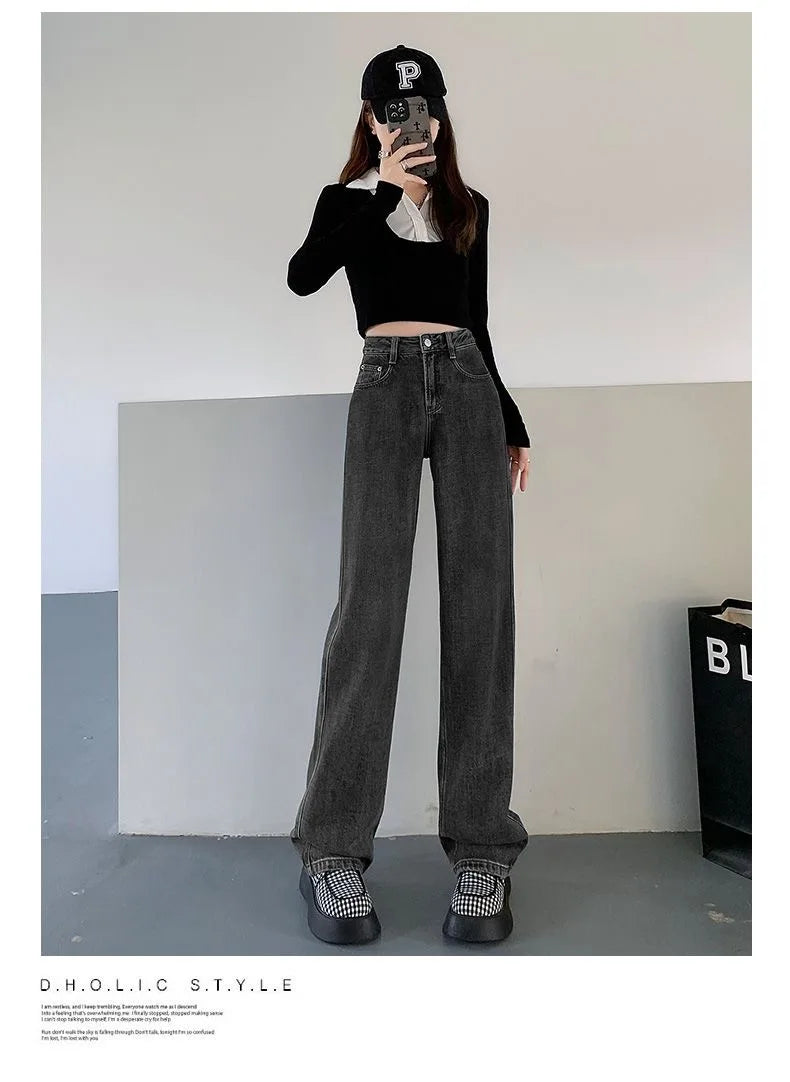 New Autumn And Winter Styles Suitable For All Seasons Basic Jeans For Women High Waist Retro Wide Leg Versatile And Casual Jeans
