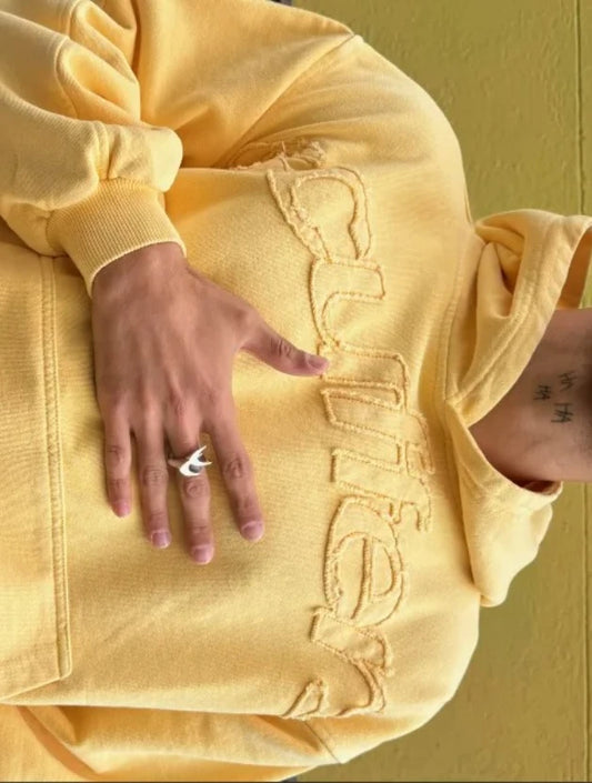 Y2K simple Patch fresh style yellow loose sweatshirt Korean Harajuku casual cotton comfortable fashion longsleeve cartoon hoodie