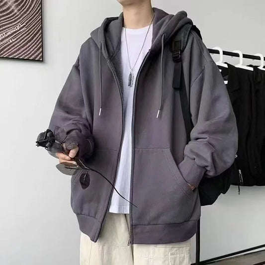Autumn Korean Fashion Zipper Hoodies Y2K For Men Casual Oversized Streetwear Hooded Sweatshirts 2025 New Y2K Vintage Hoodie