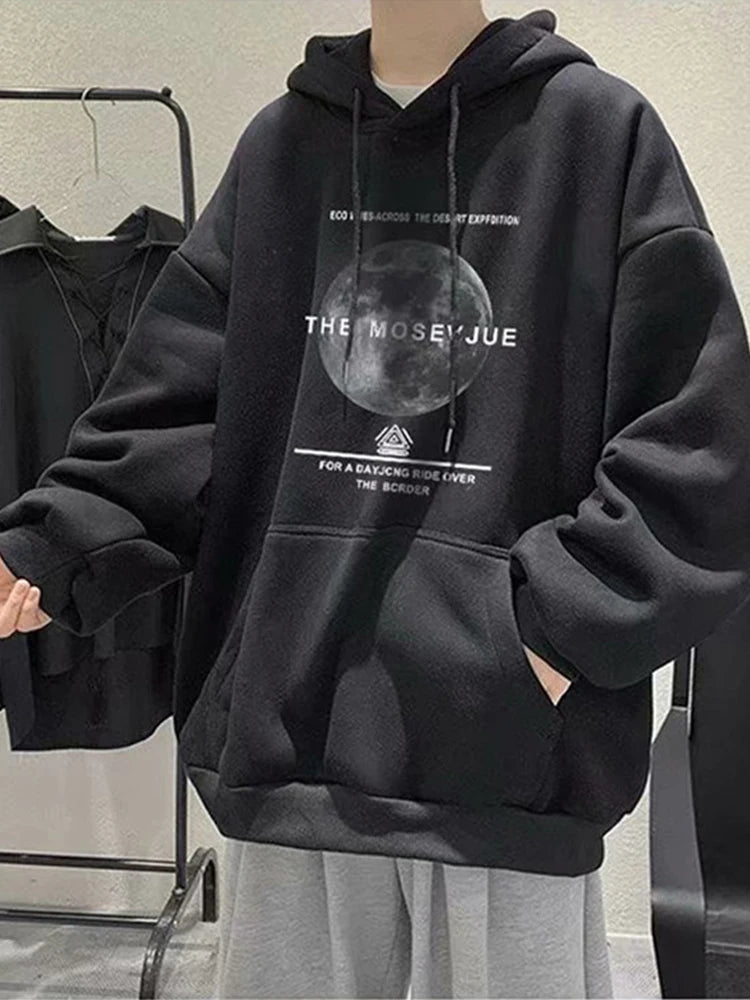 Goth Moon Graphic Print Y2K Hoodies Men Hip Hop Fashion Pullovers Hoody Autumn Streetwear Fleece Baggy Hooded Sweatshirts