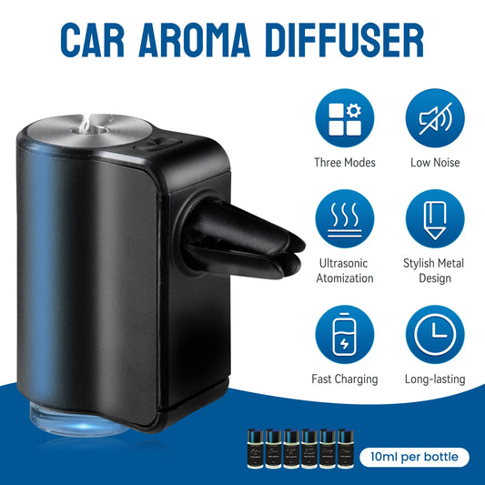 Smart Car Air Freshener Diffuser, Three Adjustable Modes, Intelligent Car Aroma Diffuser with 3pcs Essential Oil