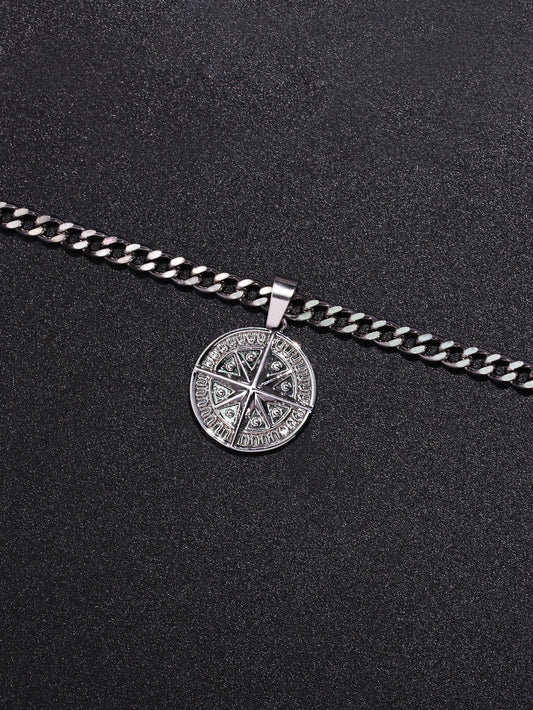 Men's Silver Punk Compass Pendant Necklace – Star Chain Jewelry