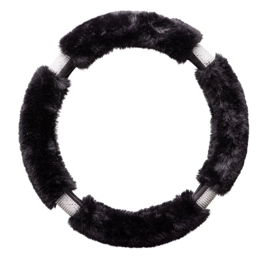 Black Fluffy Bling Steering Wheel Cover, 1.08 lbs,Fit-to-Fit,All-Season Comfort