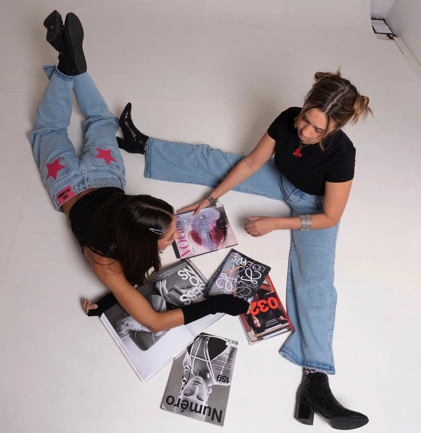 90S ONE DILEMMA Five-Pointed Star Print High Waited Jeans Street Harajuku Baggy Jeans Women Clothing Casual Straight Denim Pants