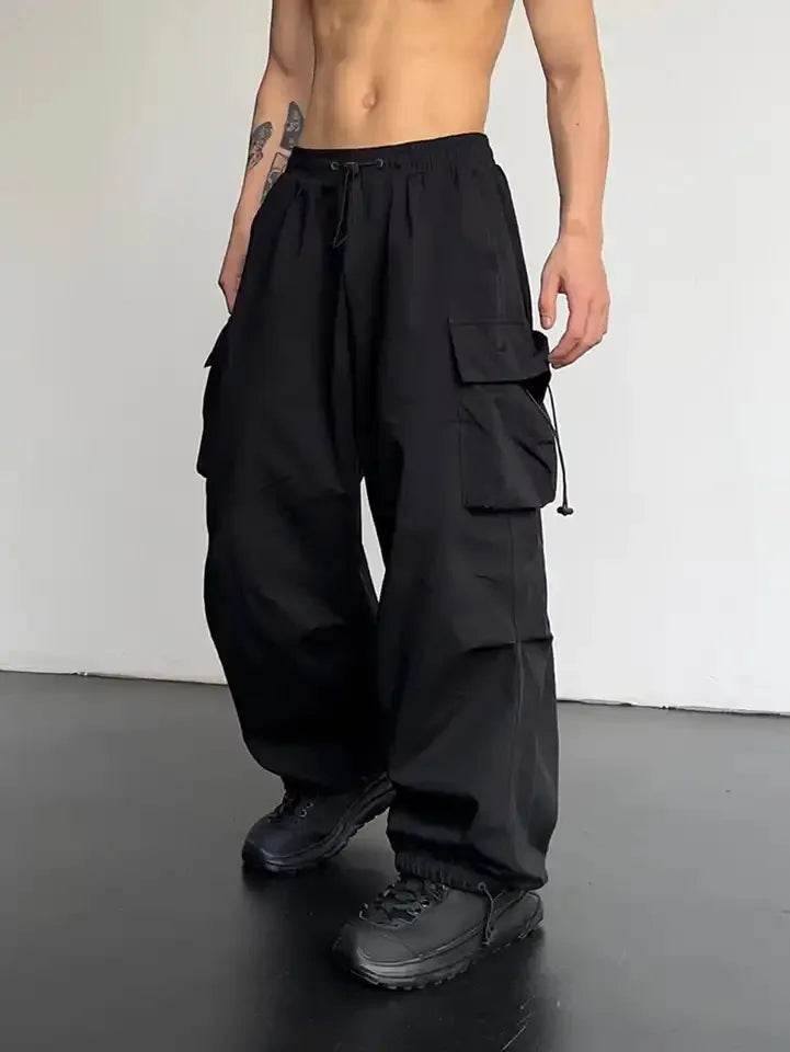 2024 Summer New Quick Drying Work Pants Men's American Parachute Pants High Waist Wide Leg Casual Sports Long Pants