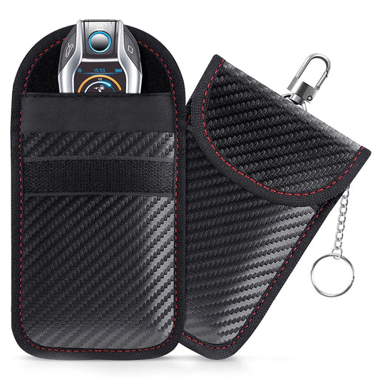 2Pcs Car Key Signal Blocker Case PU Leather Anti-Theft Faraday Pouch Double-Layer Car RFID Signal Blocker Key Bag for Auto Parts