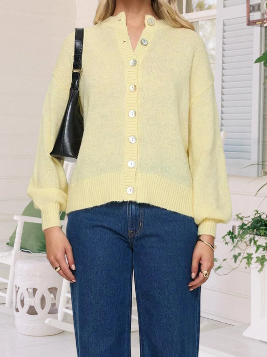 Stylish Women s V-Neck Button Up Knit Cardigan Sweater with Long Sleeves and Loose Fit - Solid Color Fashion Trend