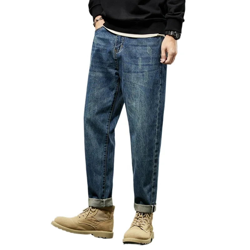 New Autumn and Winter Men's Jeans, High Quality, Comfortable, Versatile, Loose, Straight, Trendy Brand, Men's Harem Long Pants