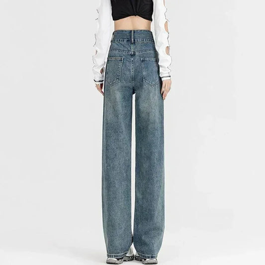 New Woman Korean Double Buckle Design Jeans Female Winter Snow Warm Thermal Plush Pants Girls Popular High Waist Denim Trousers