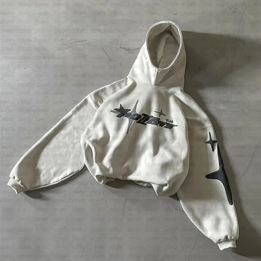 American Fashion High Street Vintage Hoodie Letter Foam Hoodie Men Y2K Goth Harajuku Couple Loose Pullover Casual Sweatshirt Top