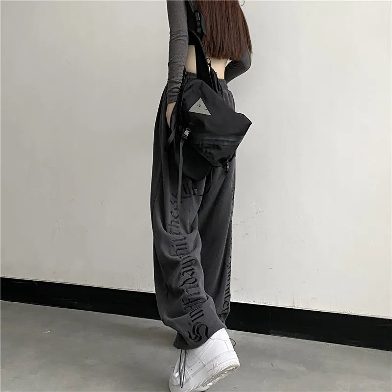 Harajuku Wide Leg Cargo Pants Women Letter Print Punk Streetwear Y2k Pantalones Mujer Korean Fashion Joggers Sweatpants