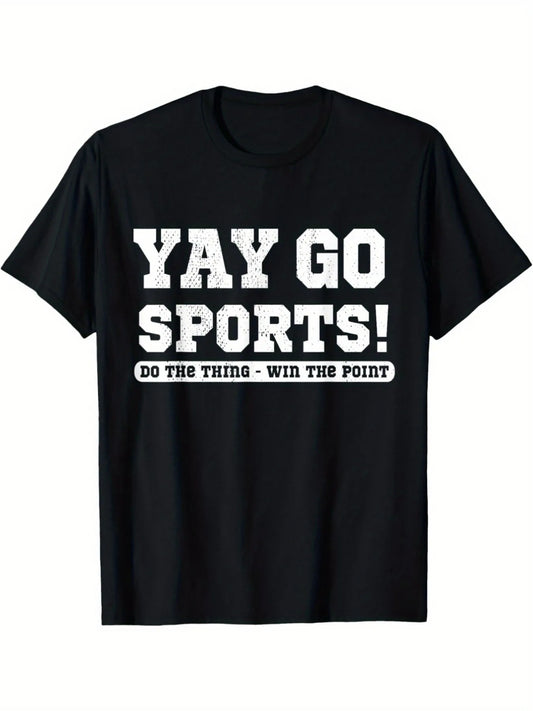 1pc Yay Go Sports Motivational T-Shirt 100% Cotton Crew Neck Slight Stretch Casual Striped Tee for Adults Ideal for Sports