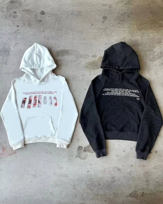 Harajuku Gothic Y2K Streetwear Hip Hop Punk Loose Graphic Hoodie Men Trendy American Retro Letter Print Oversized Sweatshirts