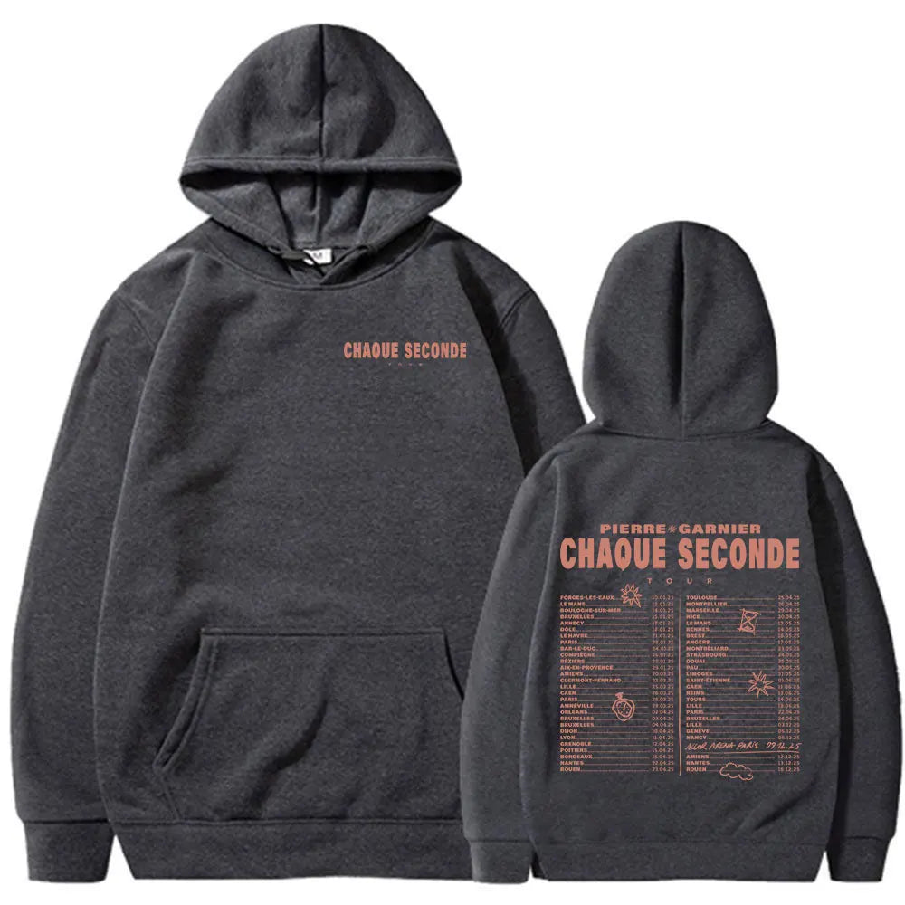 Pierre Garnier Chaque Seconde Tour 2025 Merch Hoodies Hip Hop Fashion Hooded Sweatshirts Men's Women Clothing Oversized Pullover