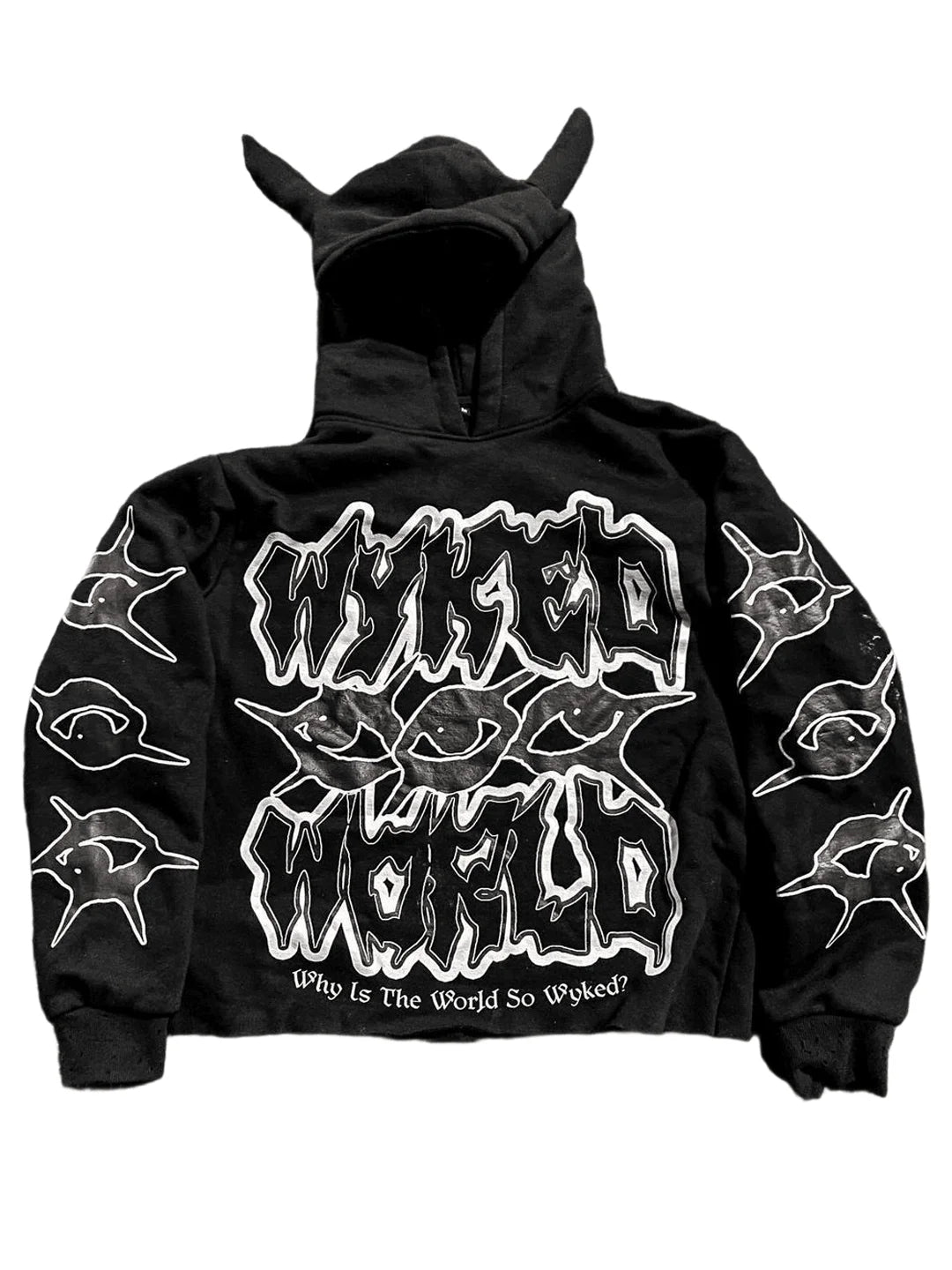 Harajuku Y2K Hoodie with Horn Hat for Men Funny Printed Casual Top
