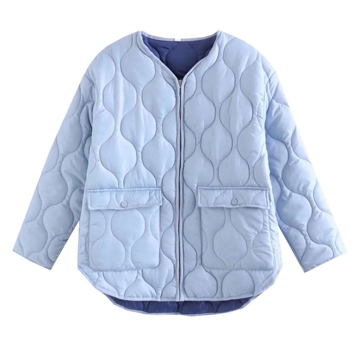 Women's Solid Winter Jacket V Neck Zipper Long Sleeve Cotton Down Coat For Women Versatile Wolfeel Quilted Jacket For Women