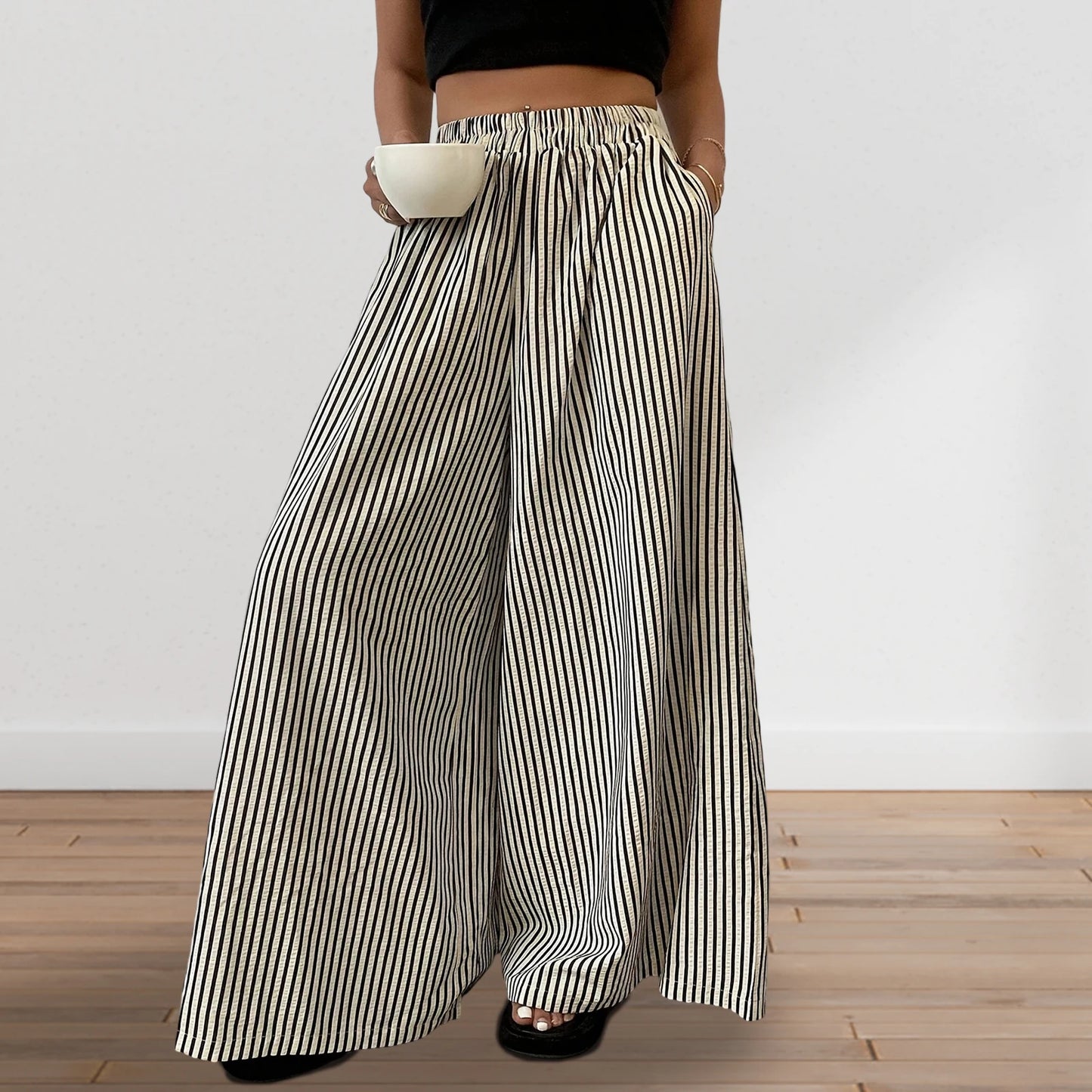 Women s Boho Chic Floral Print Wide Leg Palazzo Pants High Waist Loose Fit Trousers with Pockets and Belt Detail