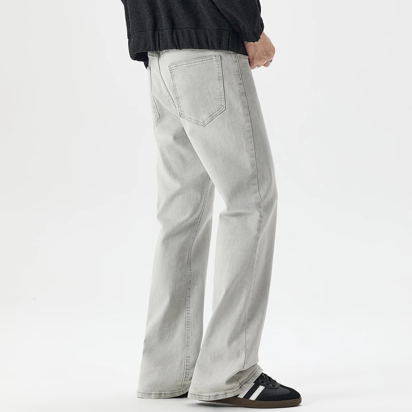 N-style Retro Korean Version of High Street Micro Horn Loose Slimming Tie-in Straight Black Autumn and Winter Jeans Man