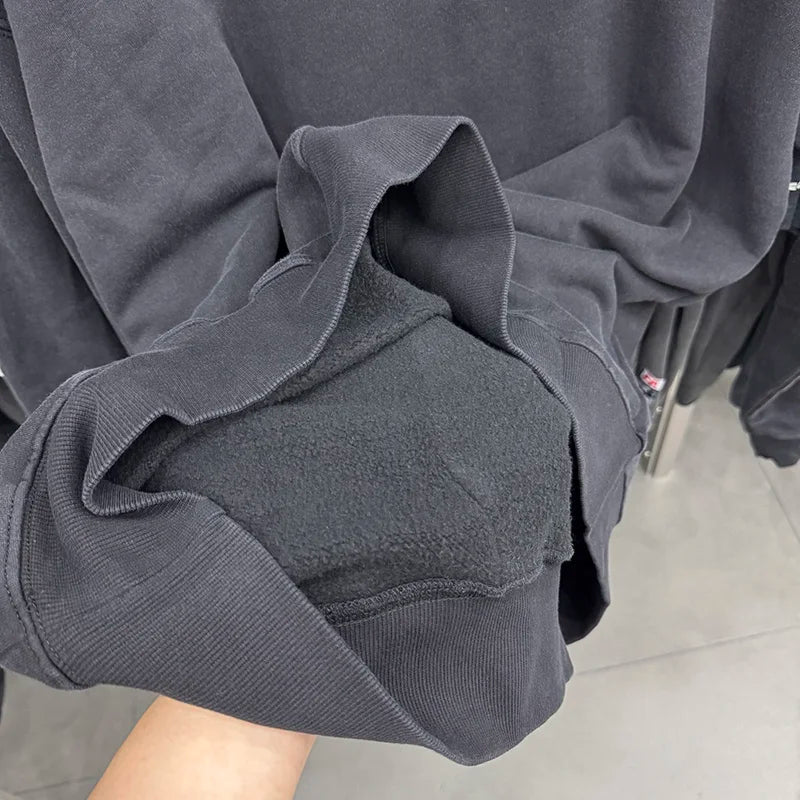 25AW Saint Letter Print Retro Black Hoodies Washed Cotton High Street Casual Pullover Simple Fashion Men