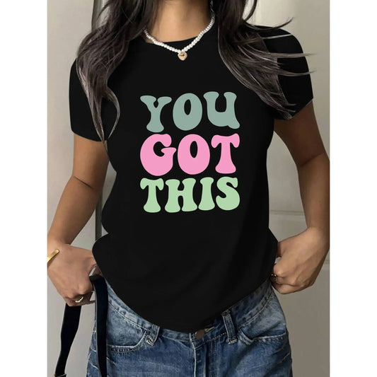 Women's Inspirational "You Got This" Color Block T-shirt Short Sleeve Loose Casual Motivational Top Positive Retro Style