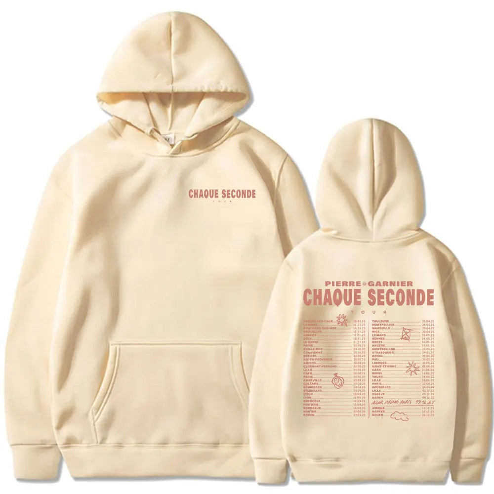 Pierre Garnier Chaque Seconde Tour 2025 Merch Hoodies Hip Hop Fashion Hooded Sweatshirts Men's Women Clothing Oversized Pullover