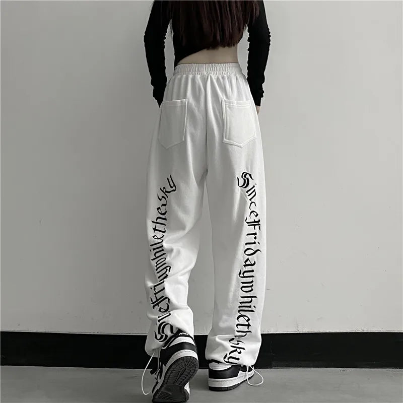 Harajuku Wide Leg Cargo Pants Women Letter Print Punk Streetwear Y2k Pantalones Mujer Korean Fashion Joggers Sweatpants